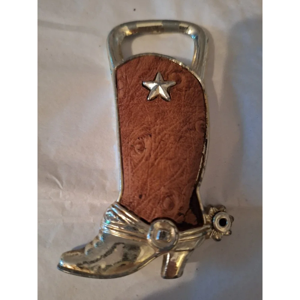 Cowboy Western‎ Boot Beer Bottle Opener Silver Tone Metal